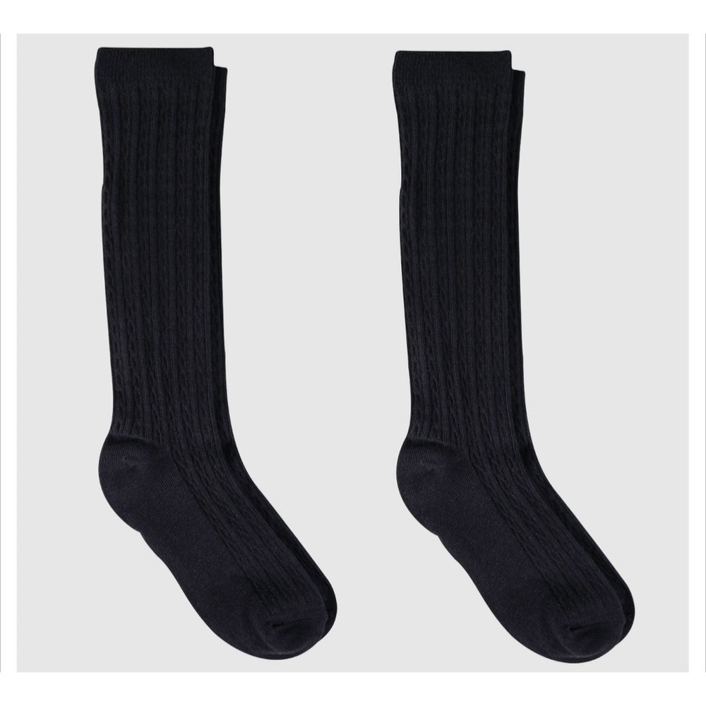 Cat & Jack Girls Casual Socks 2 Pk Ebony M 9-2 1/2